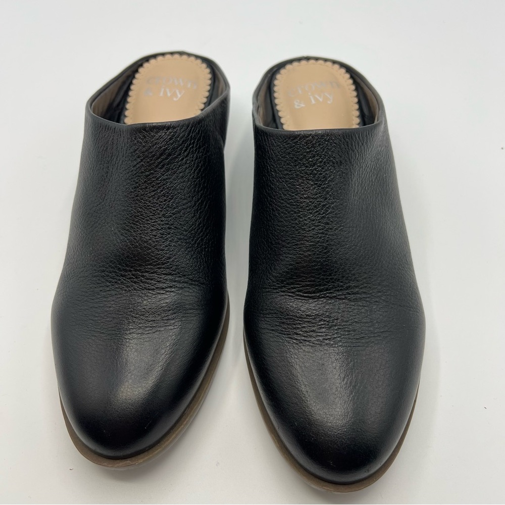 Crown & Ivy Kylie Womens Size 6 Black Leather Slip-On Clogs Mules Shoes c photos